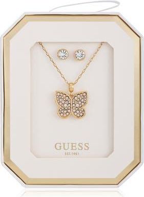 Guess Butterfly Pendant Necklace & Stud Earrings Set in Gold at Nordstrom Rack