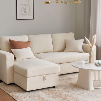 Aspire Home Accents Nexis Corner Sofa Bed with Storage, Chaise on the Left in Natural | Size: 3 Seater