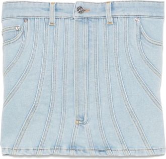 MUGLER denim stitch-detailed top - Blue