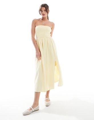 Hollister Vestito midi senza spalline color limone a pannelli con vita scesa-Giallo
