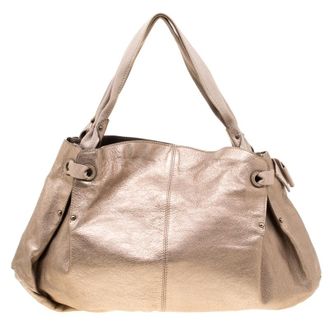 Ferragamo Beige Leather And Canvas Bow Hobo