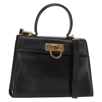 Ferragamo Convertible Top Handle Bag Leather Black Leather Handbag (Pre-Owned)