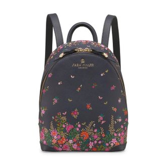 Sara Miller Mini Backpack for Women, Casual Daypack for Daily Use and Travel, Ditsy Floral Navy Blue
