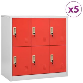 Berkfield Home Locker Cabinets 5 pcs Light Grey & Red 90x45x92.5 cm Steel