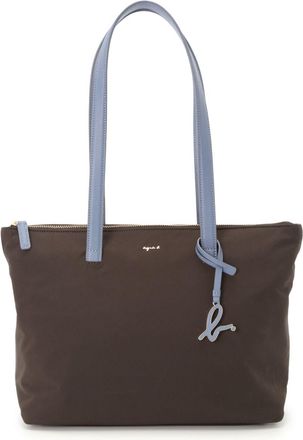 agnès b. logo-lettering two-tone tote bag - women - Calf Leather/Polyester/Nylon - One Size - Brown