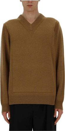 Jil Sander V-Hals Gebreide Trui - Heren - V-hals truien - Beige - L - Truien & Vesten