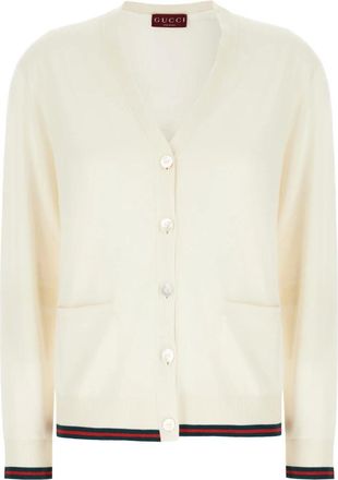 Gucci Cashmere Knitwear, female, White, Size: M Extra Fine Cashmere Silk Cardigan
