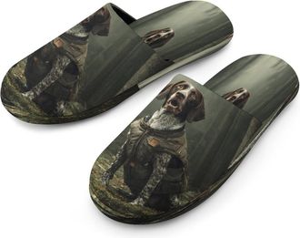 Generic German Shorthaired Pointer Dog Hunting Mens Cozy Memory Foam Slippers Warm Cotton House Shoes Comfy Slipper for Indoor Outdoor