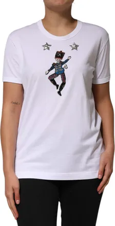 Dolce & Gabbana Womens White Cotton Sequin Embellished Top T-Shirt