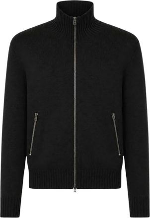 Tom Ford Leren Patch Rits Vest - Heren - Vesten - Zwart - 3XL - Wol - Truien & Vesten
