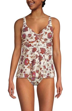 Lands End Sweetheart Belted Flutter Tankini in Egret White Ornate Floral at Nordstrom, Size 14P