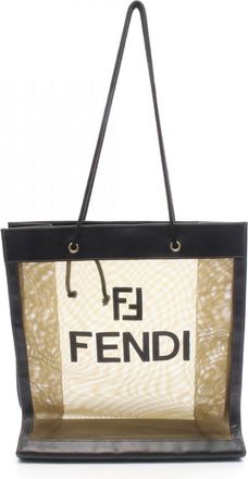 Fendi Black Khaki Leather Fabric Tote Bag (Pre-Owned)