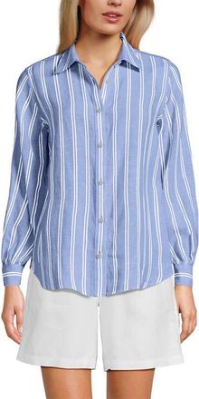 Lands End Linen Long Sleeve Feminine Shirt in Clear Blue Sky Double Stripe at Nordstrom, Size X-Large P
