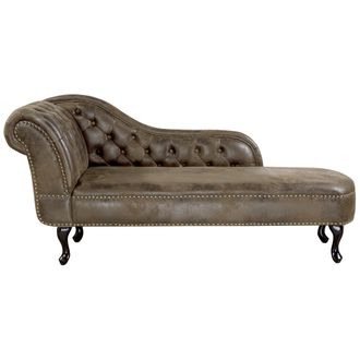 Beliani Beliani - Chaise Longue De Piel Sint&eacute;tica Marr&oacute;n Con Botones Versi&oacute;n Izquierda Nimes