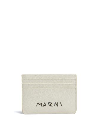 Marni logo-embroidered leather card holder - White