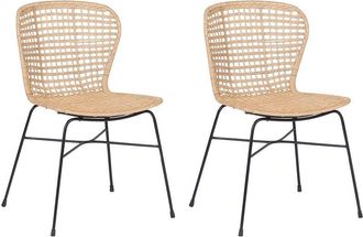 Beliani Set of 2 Dining Chairs ELFROS Rattan Natural