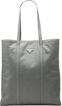 Prada Pre-owned Tote Bags, female, Gray, Size: ONE SIZE Pre-owned Leather Tote Bag