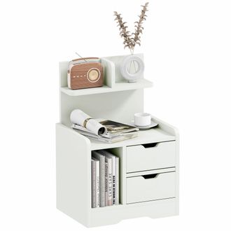 OEM Mesilla De Noche Con 2 Cajones Y 3 Compartimientos De Almacenajes Para Sal&oacute;n Dormitorio Carga 30 Kg 40x30x60 Cm Blanco