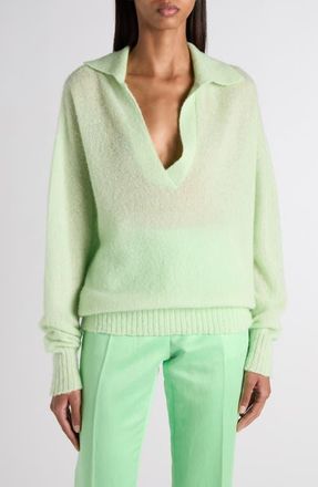 Tom Ford Johnny Collar Cashmere & Silk Blend Sweater in Glass Green at Nordstrom, Size X-Small