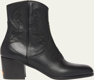 Valentino Garavani 40mm Bard Embroidered Leather Ankle Boots