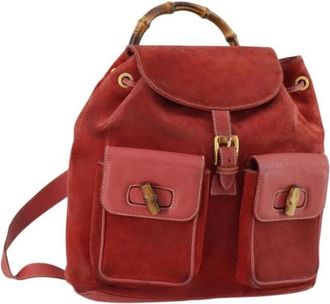 Gucci Pre-owned Backpacks, female, Red, Size: ONE SIZE Pre-owned Suede Backpack
