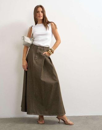 Topshop gonna lunga cocoon color kaki-Verde