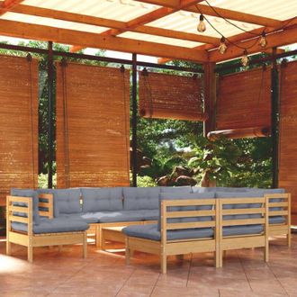 vidaXL Juego De Muebles De Jard&iacute;n 10 Pzas Y Cojines Madera Maciza Pino Vidaxl
