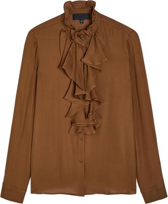 Nili Lotan Lily Ruffled Silk Blouse - Caramel - S (UK8-10 / S)