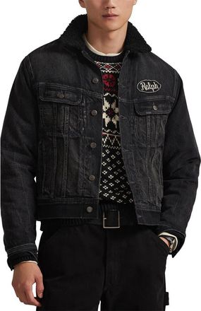 Polo Ralph Lauren Relaxed Fleece Lined Cotton Denim Trucker Jacket in Beavenmeadow at Nordstrom, Size Xx-Large
