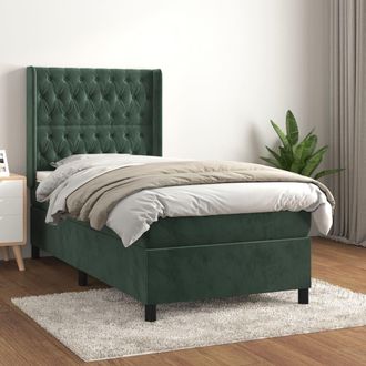 vidaXL Cama Box Spring Con Colch&oacute;n Terciopelo Verde Oscuro 80x200 Cm Vidaxl