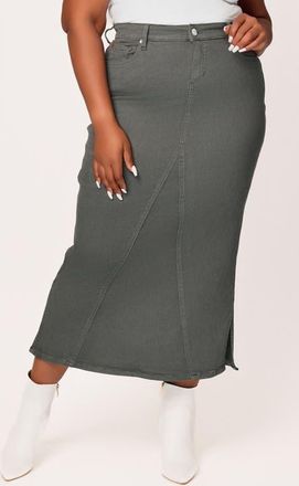 Slink Jeans Denim Midi Skirt in Dark Olive at Nordstrom, Size 12W