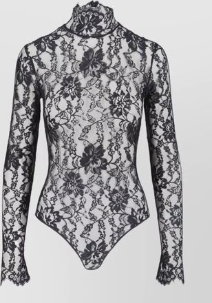 Valentino high neck lace long sleeve top sheer