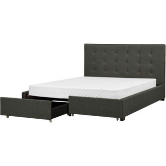 Beliani Bed with Storage Drawers Fabric LA ROCHELLE 160 x 200 cm (EU King Size) Dark Grey