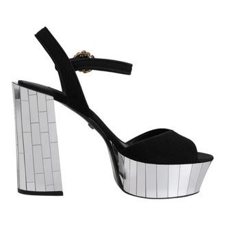 Dolce & Gabbana High Heel Sandals, female, Black, 5 1/2 UK, Black Platform Sandals with Mirror Heels
