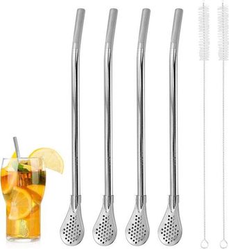OEM Juego De 4 Cucharillas De Filtro Extra&iacute;bles De Acero Inoxidable Con 2 Cepillos De Limpieza