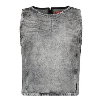 Diesel Tops, Dames, Grijs, S, Denim, Denim Mouwloze Top met Strass
