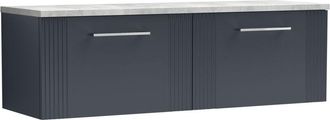 Balterley Balterley - Retro 2 Drawer Wall Hung Vanity Unit with Bellato Grey Laminate Worktop - 1200mm - Satin Soft Black