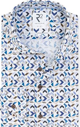 R2 Modern Fit overhemd wit dessin blauwe tinten