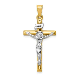 Diamond2Deal 14k Two-tone Gold INRI Crucifix Pendant