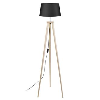 Tosel Lamp&aacute;ra de pie madera Alt.150cm natural ;Pantalla: negro