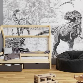 Superfresco Easy Jurassic Dino Mono Print To Order 3m x 2.8m Mural in White