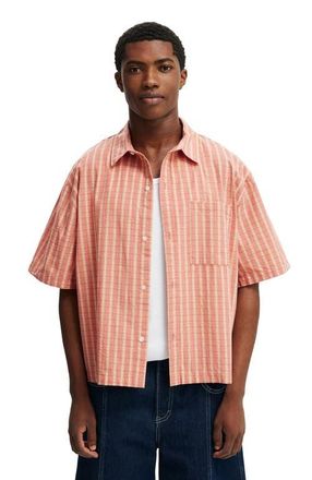 Cotton On Mens Darcy Short Sleeve Shirt in Orange Grid Check at Nordstrom, Size Xx-Large