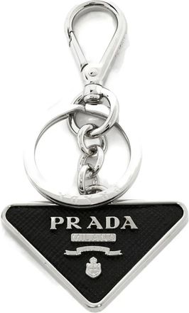 Prada Portachiavi in pelle con logo a triangolo - Nero