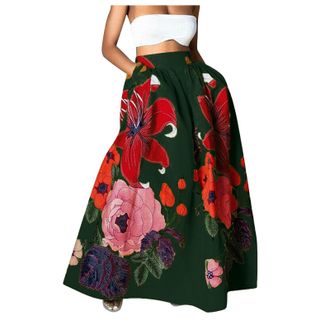 Generic Todays Offers Special Deals Prime Deals Womens Skirts Summer Women Floral Print Skirt High Waist Party Beach Pocket Long Maxi Skirt Elastic Waist Skir