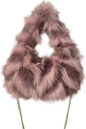 Generic Womens Plush Bags Fuzzy Shoulder Bag Ladies Faux Fur Crossbody Shaggy Fluffy Handbag With Chain Strap For Travel Work Shopping Dates(Pink)