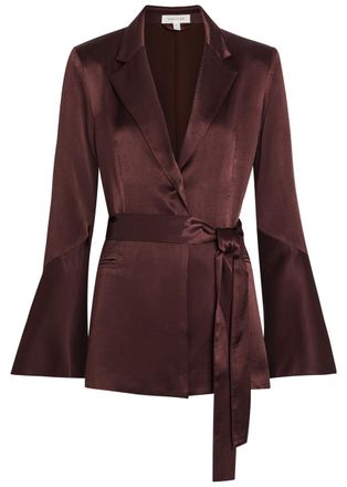 Shona Joy La Lune Flared Belted Satin Blazer - Dark Brown - 10 (UK10 / S)