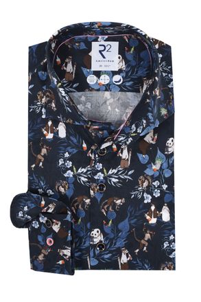 R2 Mens Animal Print Shirt Navy - Size 17.5 inch