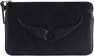 Zadig&Voltaire Angel Pouch Generfd Leer - Dames - Clutches - Zwart - ONE Size - Leer - Tassen