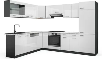Vicco Cocina Esquinera R-line, Blanco Brillo/antracita, 227 X 287 Cm, Et M&aacute;rmol
