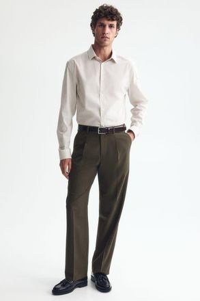 H&M Regular Fit Tailored Trousers in Dark Khaki Green at Nordstrom, Size 36